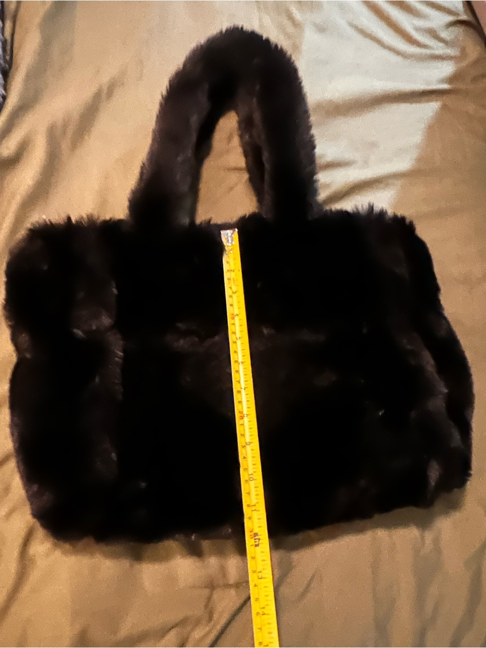 Plush Faux Fur Tote Bag in Black